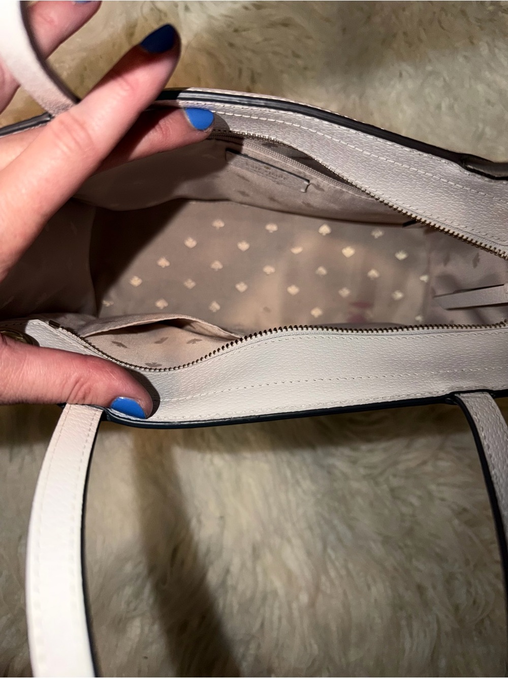KATE SPADE // White Structured Leather Tote with Top Handles - Picture 4 of 6